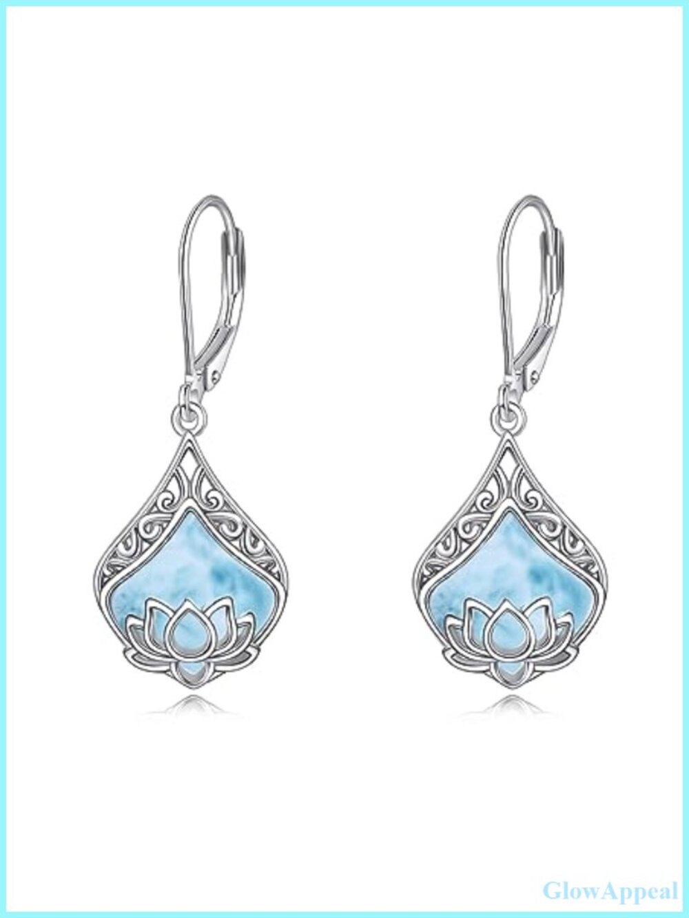 925 Sterling Silver Larimar Lotus Hummingbird Dangle Earrings